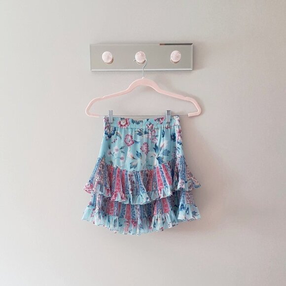 NWT Hemant & Nandita blue floral ruffle mini skirt - Picture 7 of 7